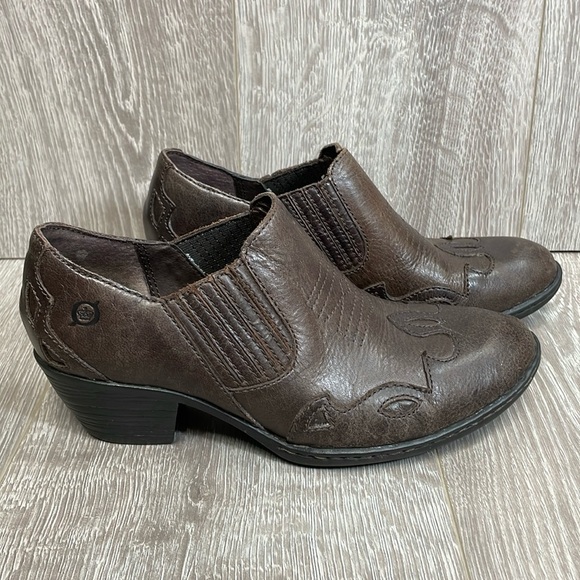 Born Amibeth Brown Leather Western Wingtip Ankle Boot Comfort Heel 7 - Picture 1 of 15